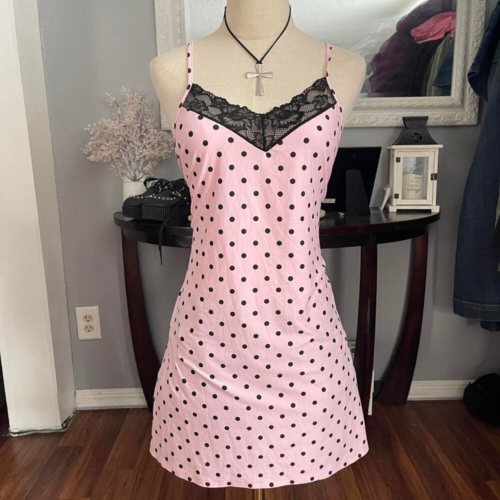 Y2k pink polka dot slip